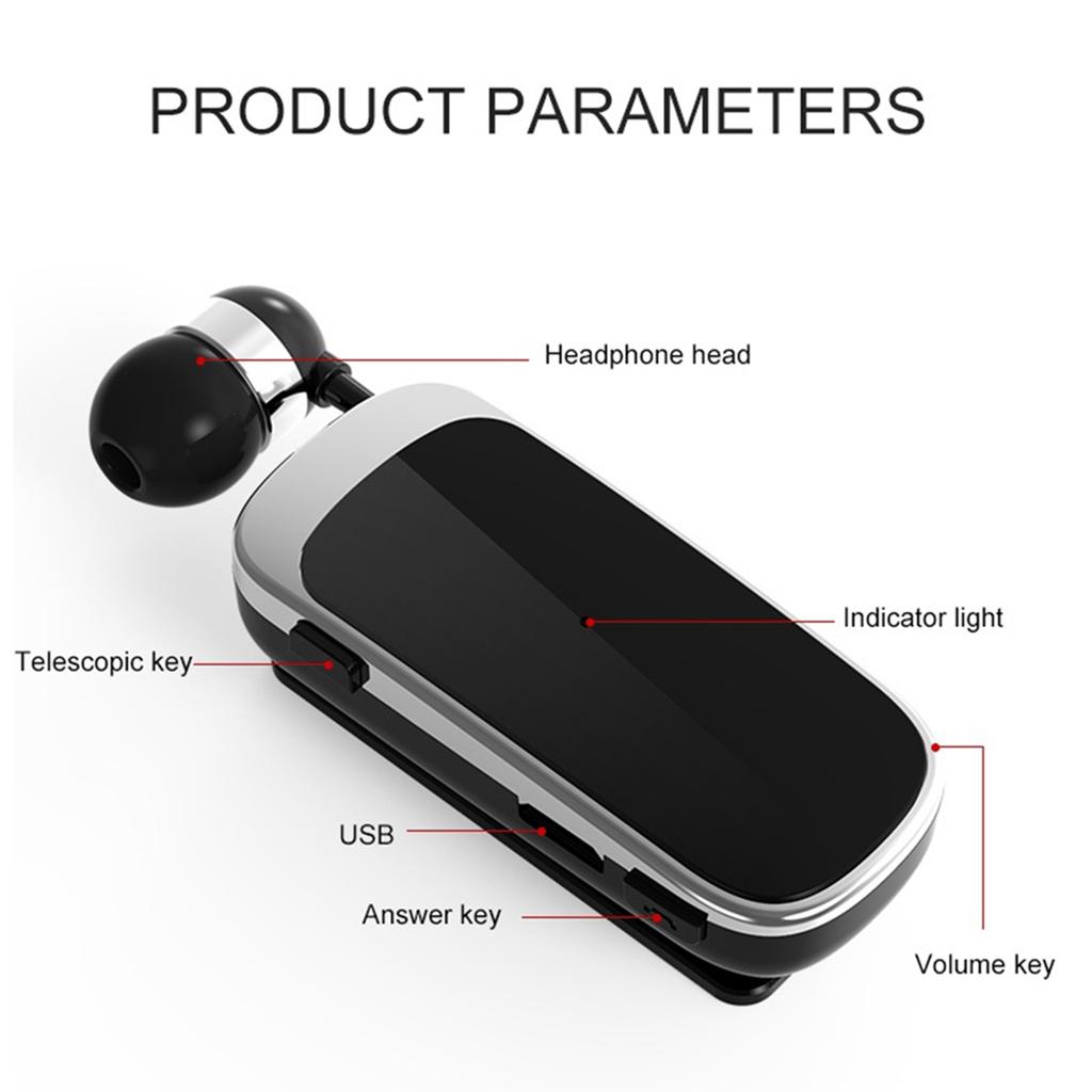 K52 Wireless Business BT Headset In Ear Retractable Earphone Hands Free Sport Driver Earphone Telescopic Clip On Stereo