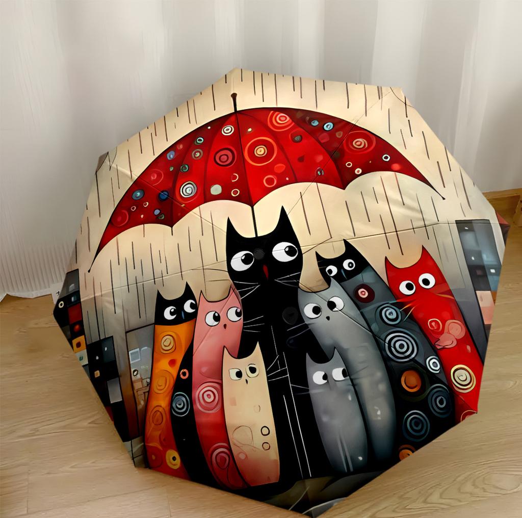 Cats Under Umbrella Rain Portable Automatic Umbrella Compact & Durable 8-Rib Design Compact Design Durable Everyday Carry Umbrella Fashionable