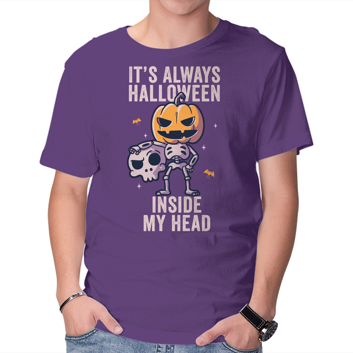 Unisex Crew Neck T-Shirt It s Always Halloween Graphic Short Sleeve Casual Tee L