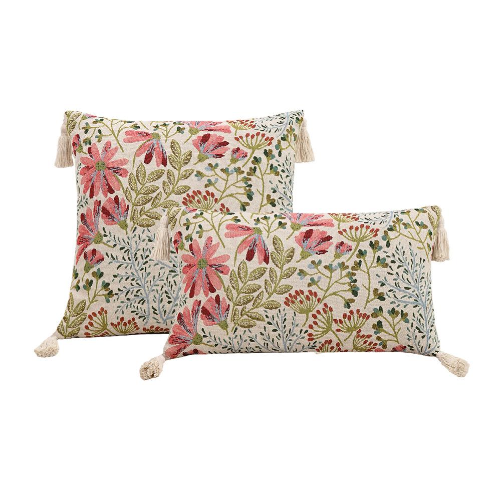 Retro European Style Cotton Linen Flower Cushion Pillowcase Living Room Sofa Backrest High Precision Jacquard Cushion Cover