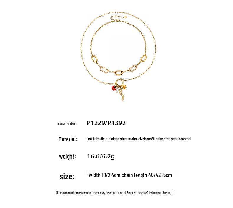 Oval Inlaid Diamond Necklace with Freshwater Pearl, Stainless Steel Pendant & Clavicle Chain for Women