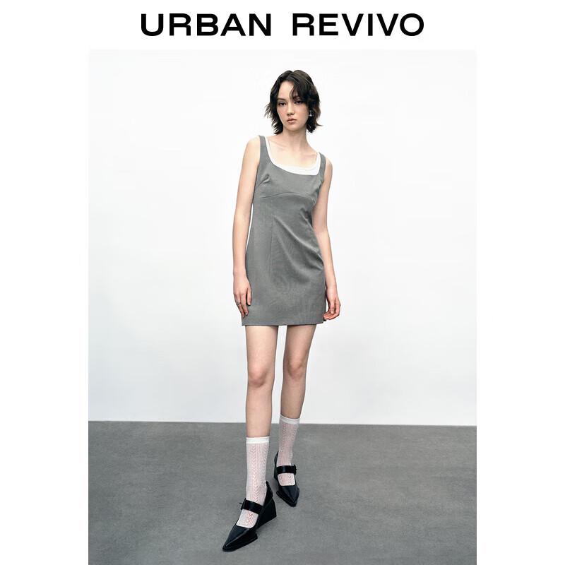 

UR 2025 Летнее мини-платье в стиле колор-блок, имитирующее костюм из двух частей XL