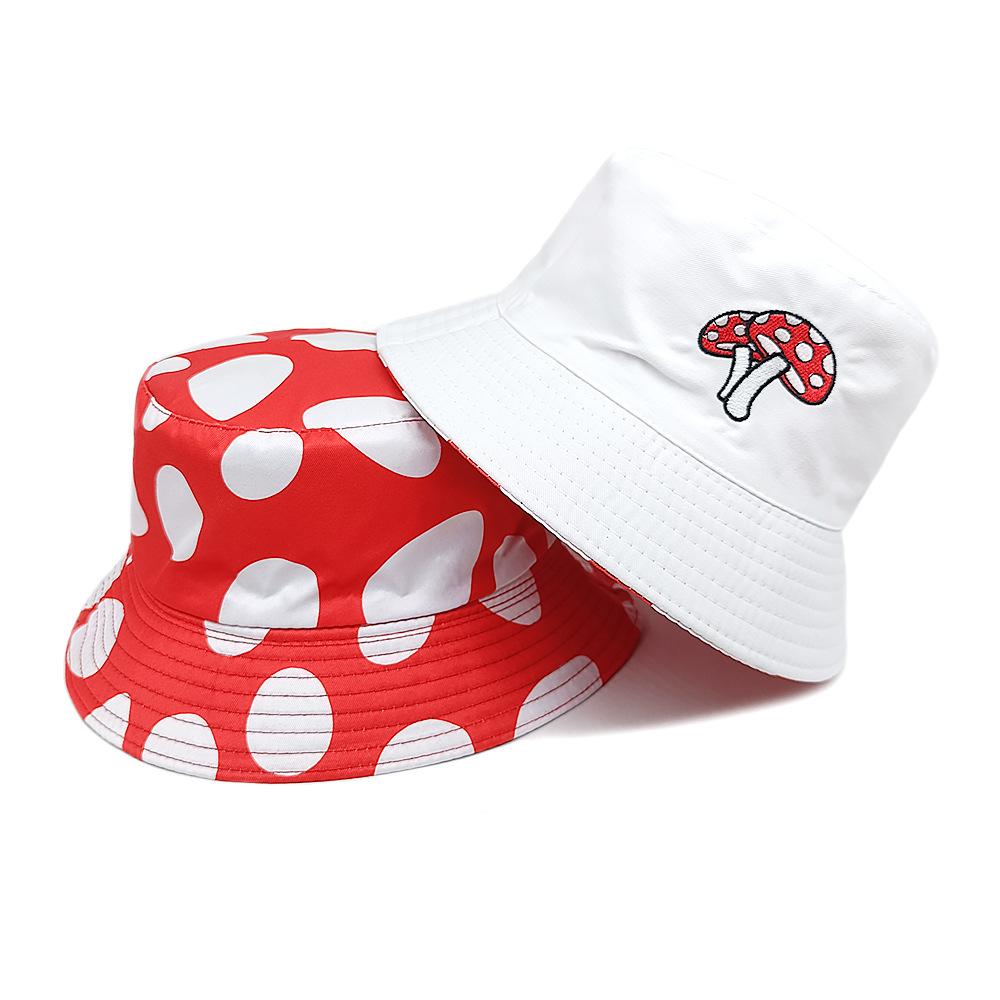 Omkeerbare Mushroom Borduur Bucket Hat voor Dames Heren Zomer Buiten Zonbescherming Vissershoed Vrouwelijke Viszon Hip Hop (as the picture,56-58cm) red