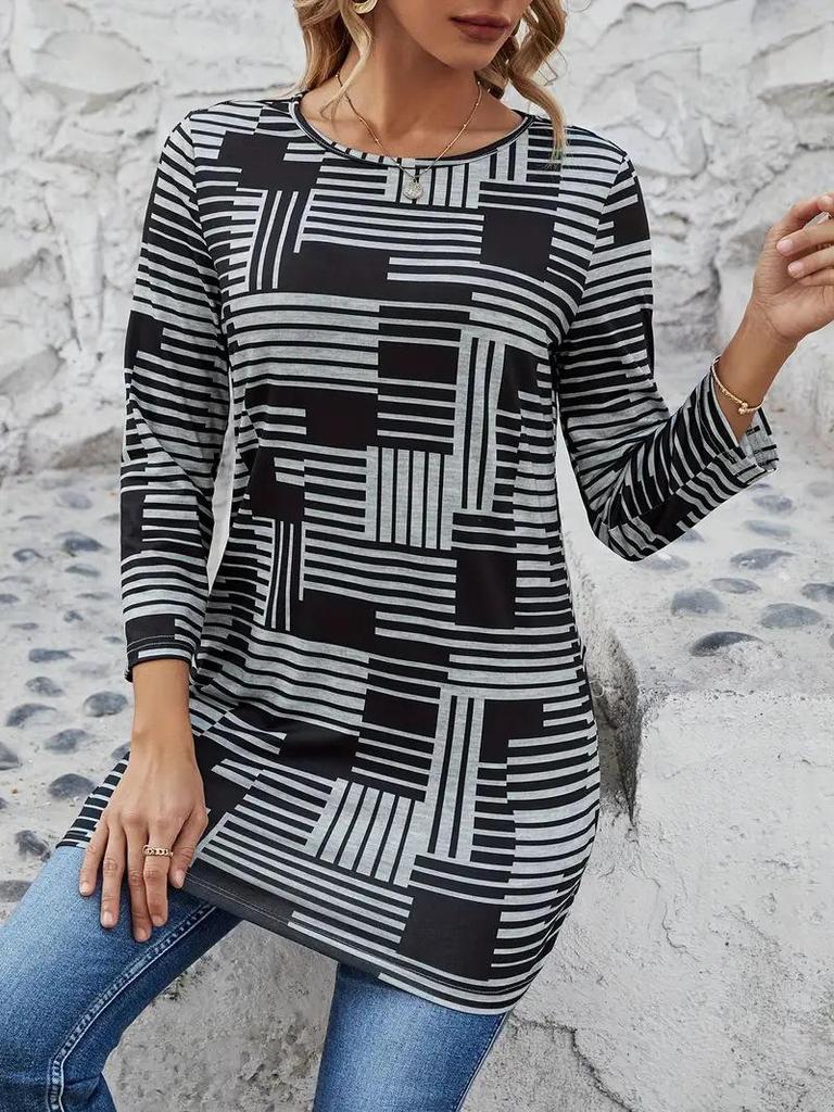 Plus Size Autumn/Winter 2025 Fashion Casual Women's Round Neck Top T-Shirt