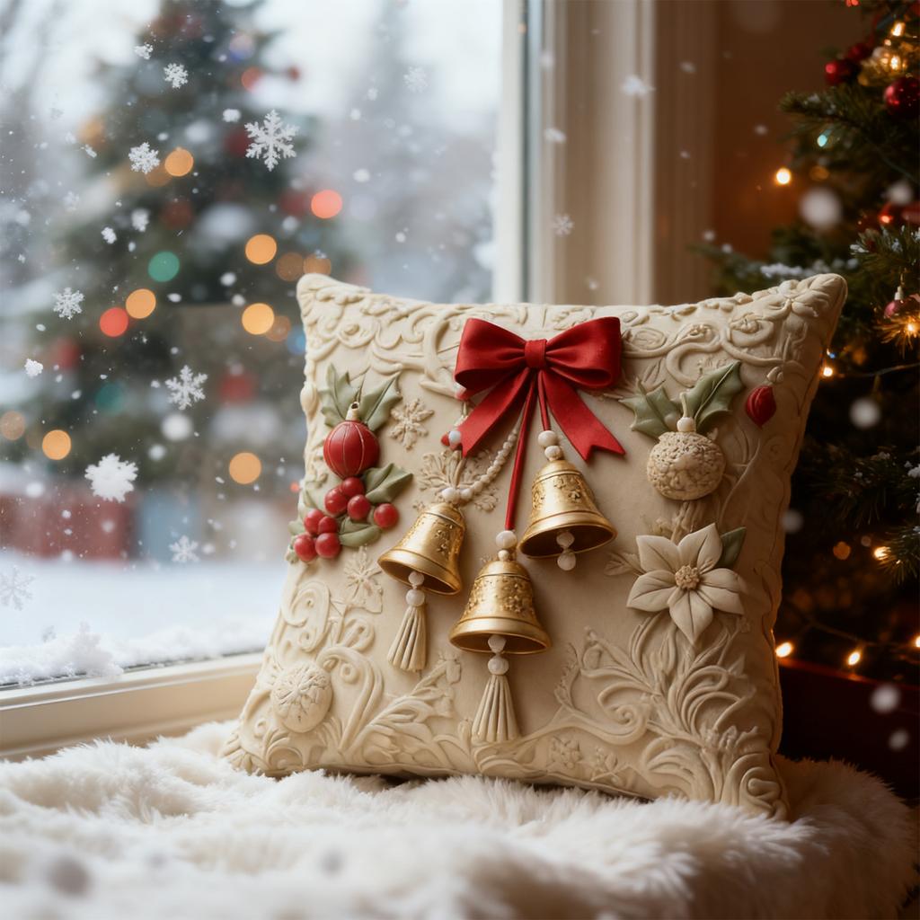 Świąteczna poszewka na poduszkę, Świąteczna dekoracja domu, Pokrowiec na poduszkę, Zestaw 4 sztuk
