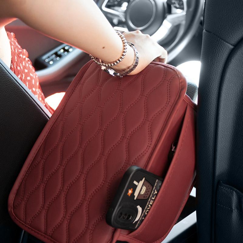 Car armrest box pad, multifunctional storage pocket, storage bag, leather car center height pad, universal armrest pad