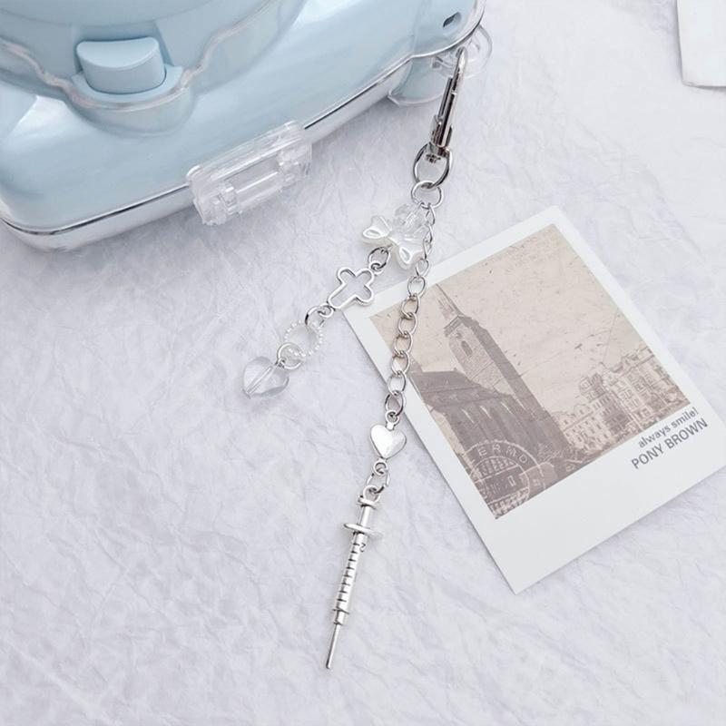Beaded Wrist Strap Cross Pendant Keyring Hollow Heart Bead Wrist Strap Y2k