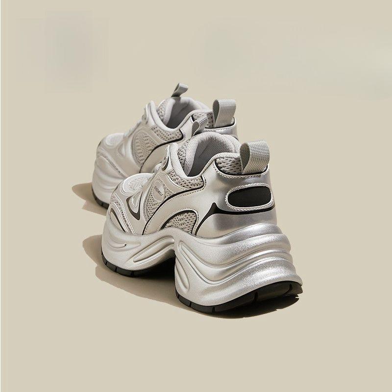 

New Dad Shoes Thick-soled Height-increasing Casual Women s Shoes Breathable Sports Shoes 35 срібний