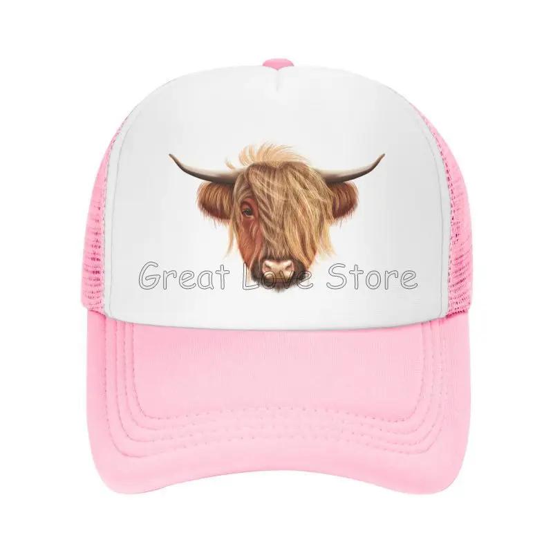 Scottish Hairy Highland Cow Print Baseball Cap Breathable Mesh Caps Summer Casual Sun Protection Hat Adjustable Snapback Hat
