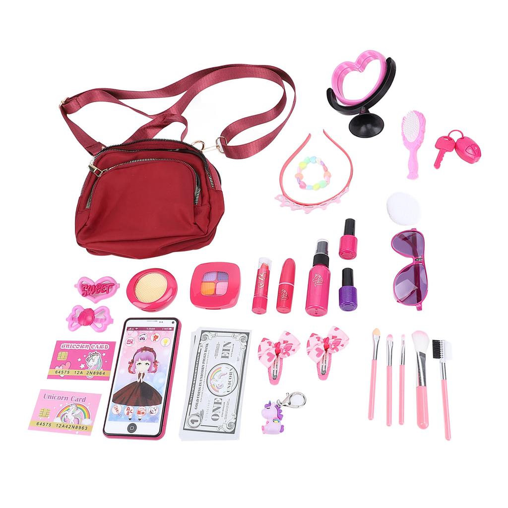 34pcs Kids Makeup Toy Kit Lipstick Eyeshadow Nail Polish Pretend Makeup Kit with Carry Bag for