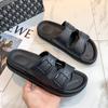 Modische Kissen-Slipper mit weicher Sohle für Damen, Doppelschnalle, dicke Plateausohle, Cloud-Slides-Sandalen, Damen-Sommer-Strand, rutschfeste Flip-Flops