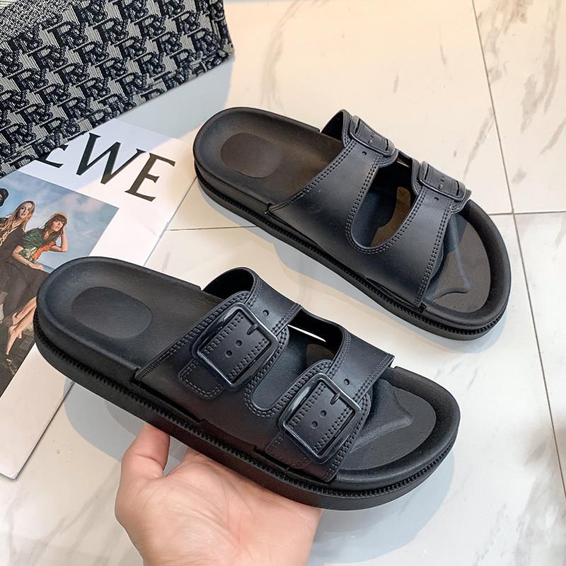 Modische Kissen-Slipper mit weicher Sohle für Damen, Doppelschnalle, dicke Plateausohle, Cloud-Slides-Sandalen, Damen-Sommer-Strand, rutschfeste Flip-Flops