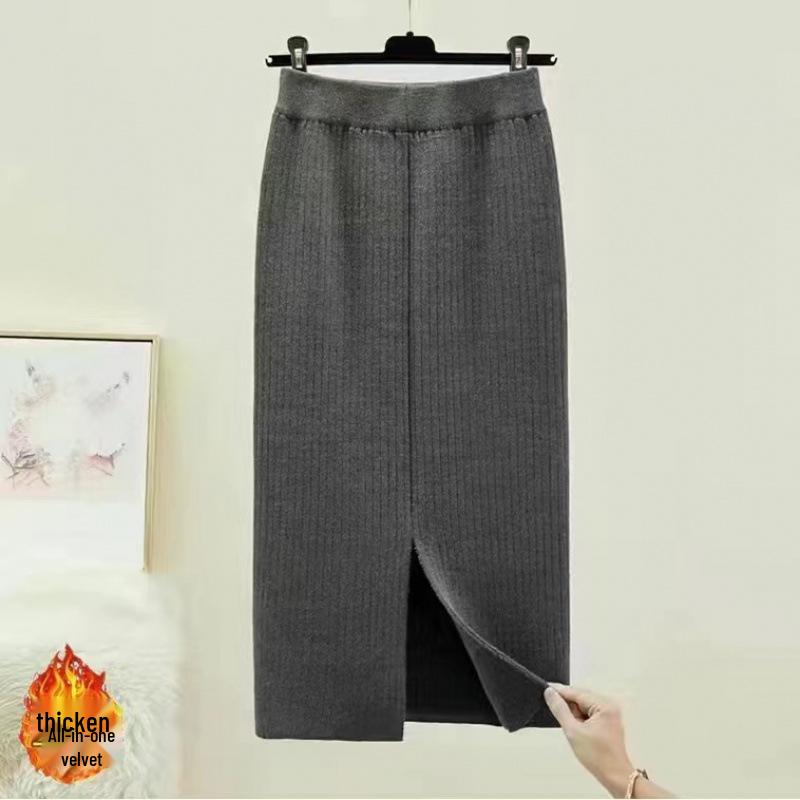 Jupe Crayon Tricot Velours Taille Haute - Automne/Hiver Mi-Longueur, Design Amincissant pour Femmes