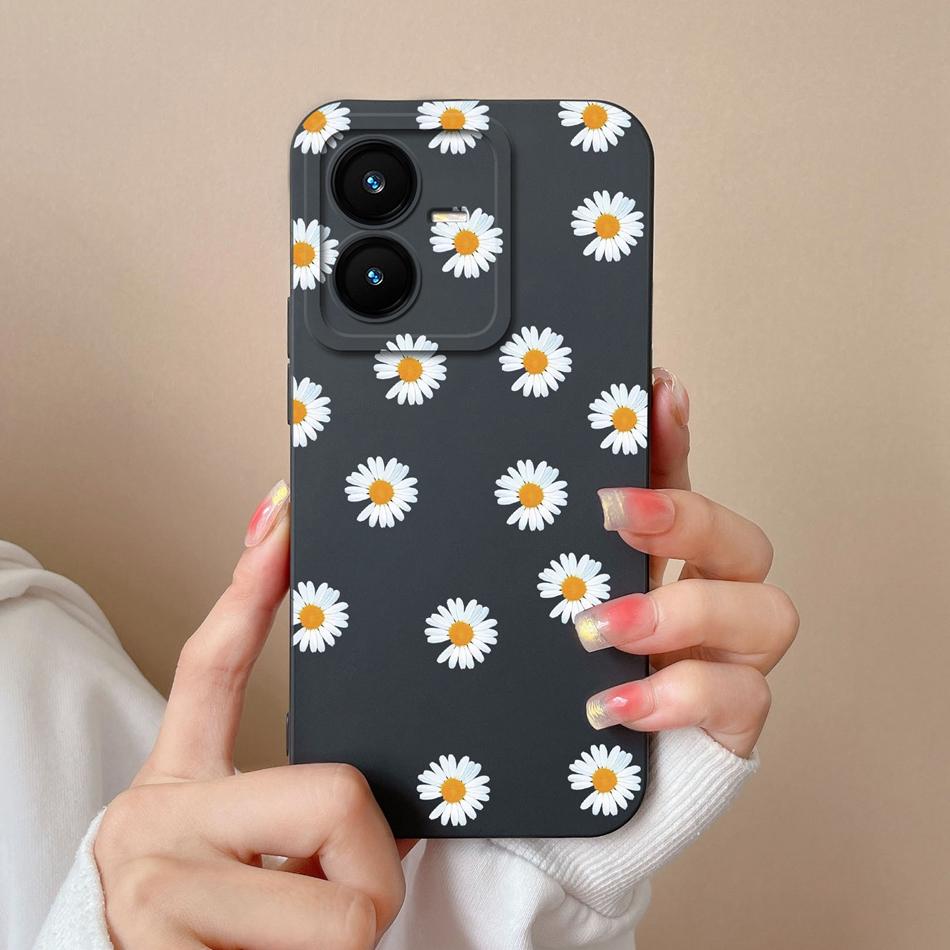 Cases For Vivo Y22 Y22S Flower Liquid Silicone Camera Lens Protection Phone Back Cover For VivoY22 Vivo Y 22 Y22 S Coque Bumper