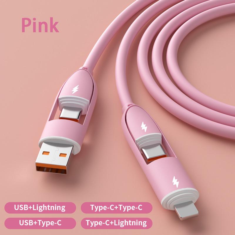 New Fast Charging Cable 4 in 1 Silicone Cable With 8 Pin/Type C/USB a Port High-speed Charger Wire For Samsung iPhone Huawei