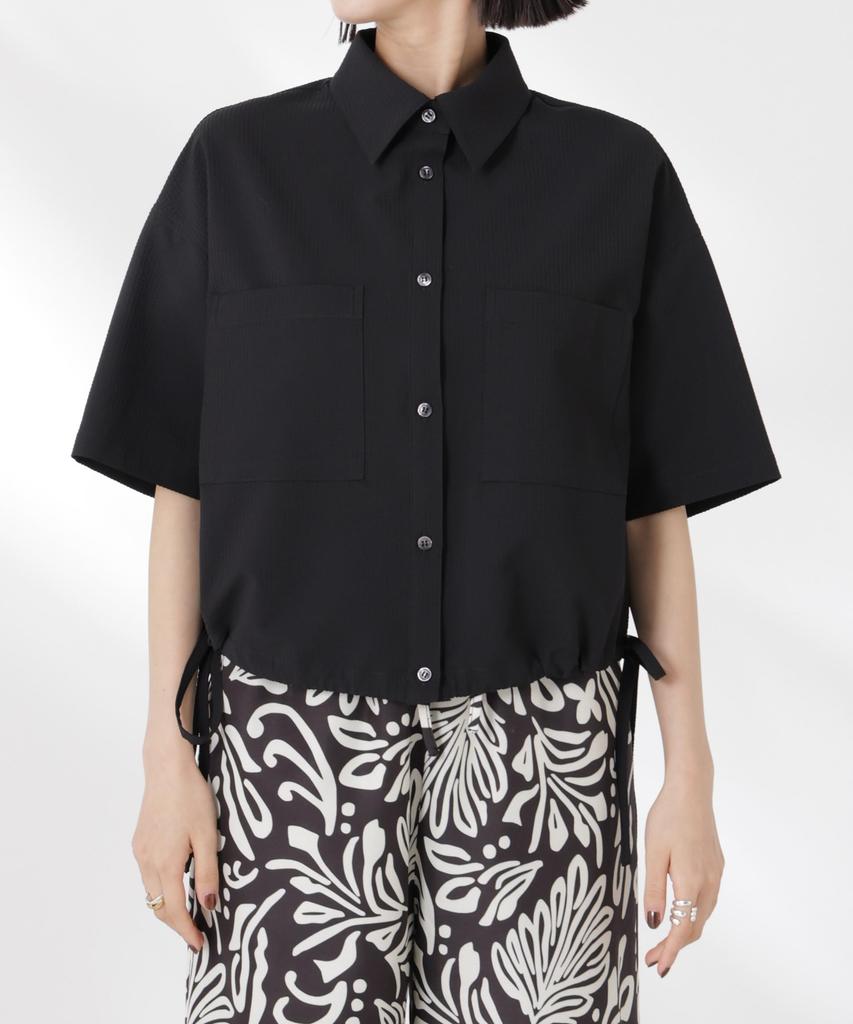 Nano Universe Drawstring Ribbon Cropped Hem Soccer Shirt be paired with other F 010 Black Women's (Can items) 673-5121322