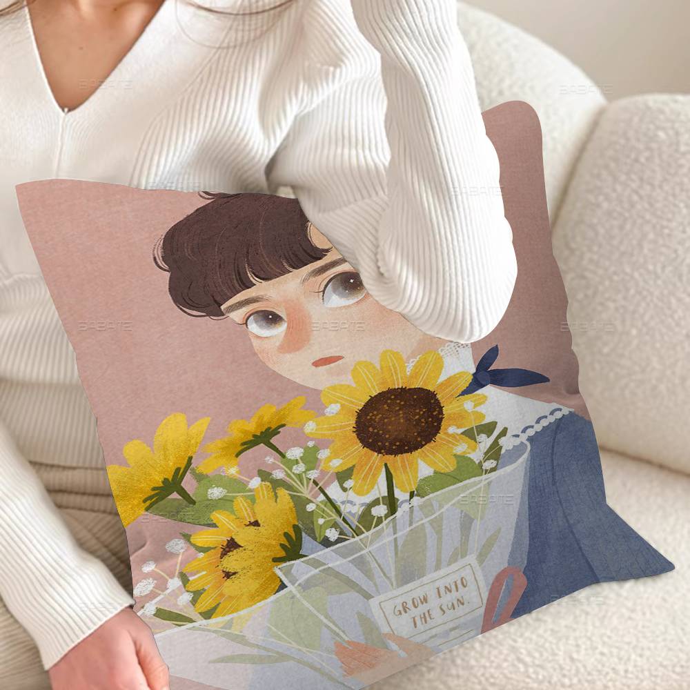 Cartoon Young Girl Personalized Pillow Cover Kids Bedroom Wild Party Decor Pillowcase Kid Birthday Shower Gift