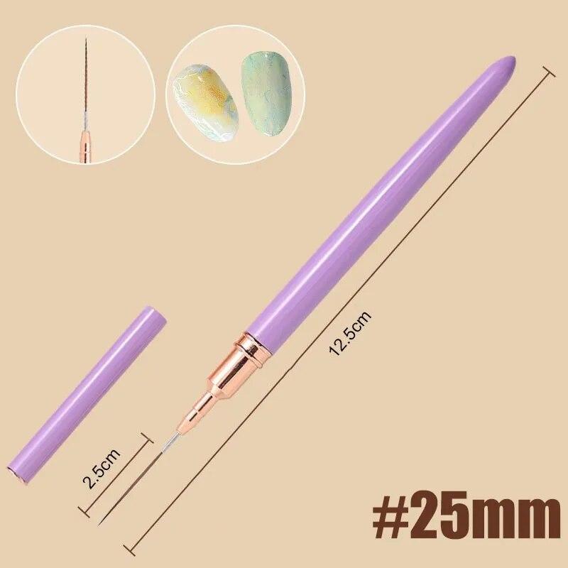 7/9/11/15/25MM Sada štětců na tužku na nehty Rukojeť štětec na kreslení štětců na kreslení čar Proužky Malování květinovým perem Manikúra na nehty