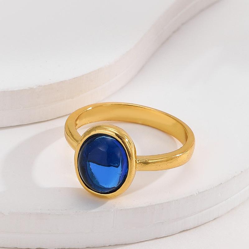 Attractive Gold Color Inlaid with Blue Stone Round Rings Gorgeous Party Engagement Wedding Rings for Women Jewelry