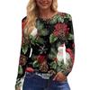 Women's Fashion Casual Slit Hem Round Neck Long Sleeve Loose  Printed T-Shirt Ladies Top
