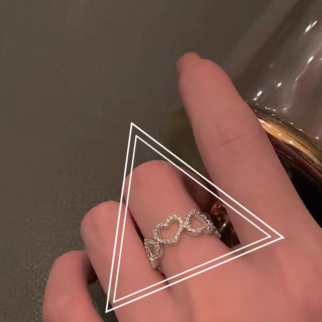 ANENJERY Micro Zircon Heart Rings Female Shiny Simple Light Luxury Korea Jewelry