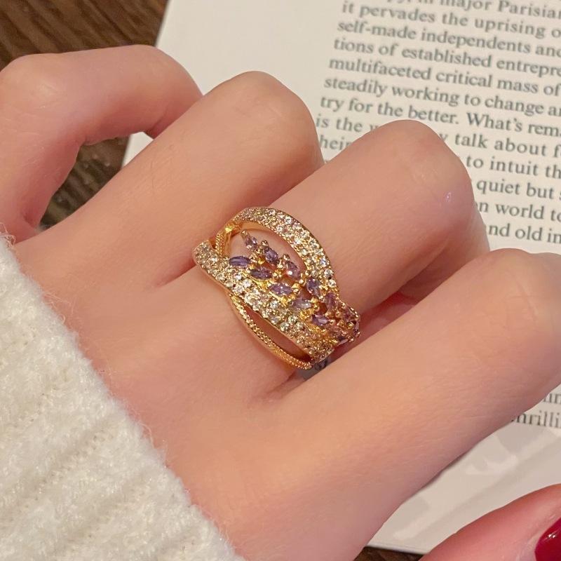 Nine Purple Fire Niche Design, Purple Zir*****Pen Ring With Diamonds, Personalized Light Luxury, Advanced Elegant Temperament Configuration