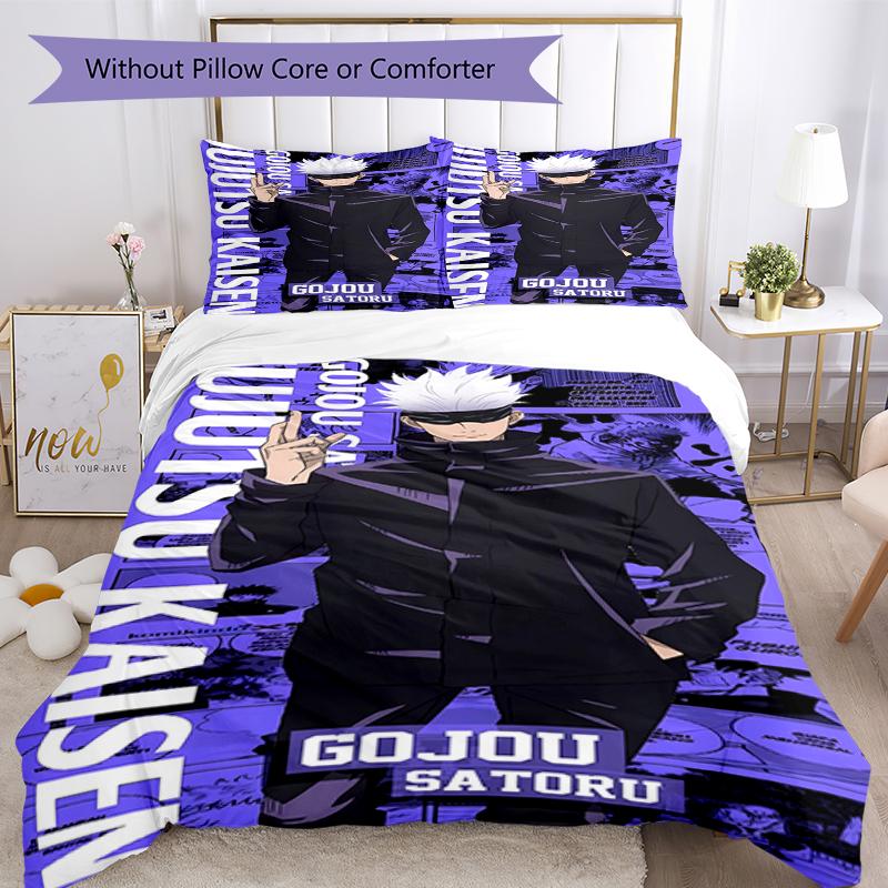 3pcs Jujutsu Kaisen Bedding Set Duvet Cover Closure Includes 1 Duvet Cover & 2 Pillowcases, Soft and Comfortable for All Seasons.