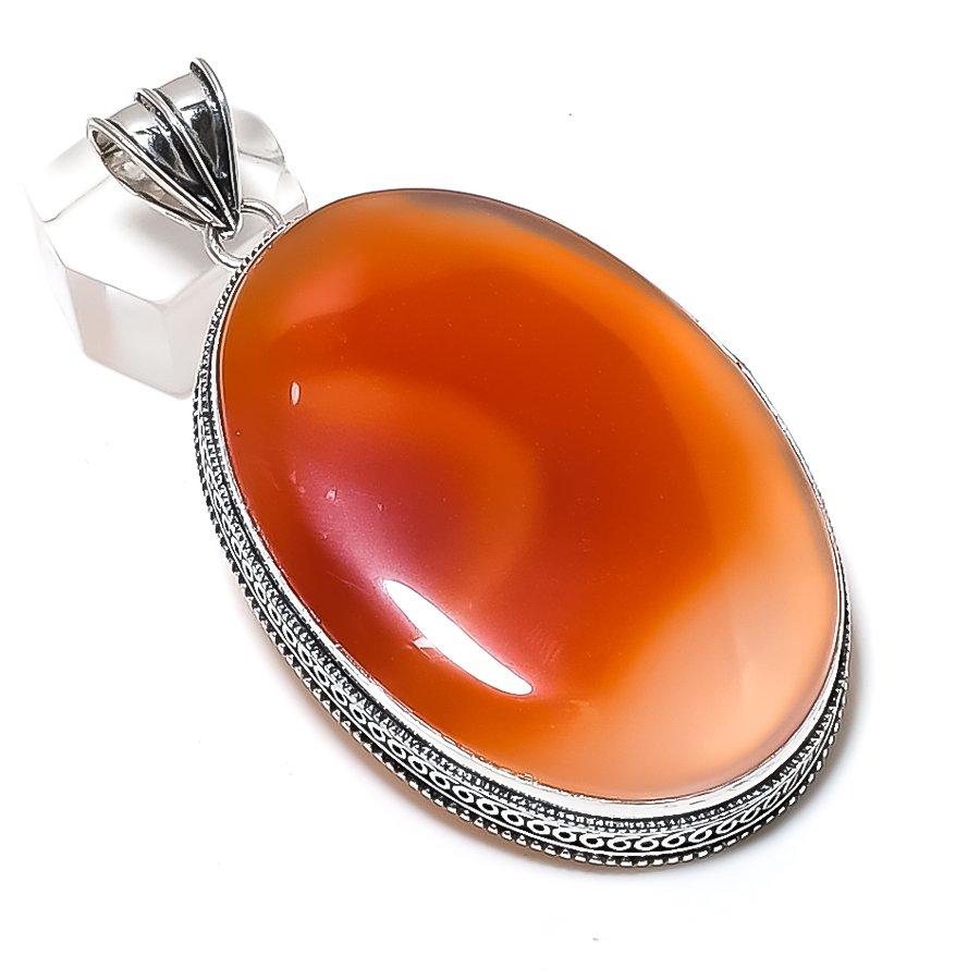 Carnelian Gemstone Handmade 925 Sterling Silver Jewelry Pendant 3.03" h9h19