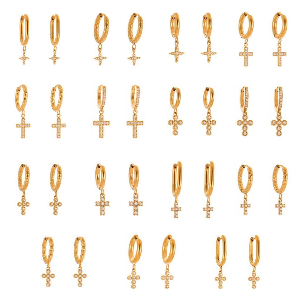 18k Gold-Plated Stainless Steel Zircon Cross Earrings – Minimalist Luxury Style