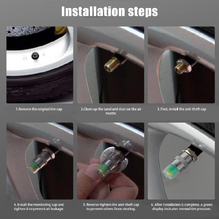 Leakproof Tire Valves Caps Car Tire Pressure Indicator Easy Installation Alert Monitoring Valves Cap Sensor