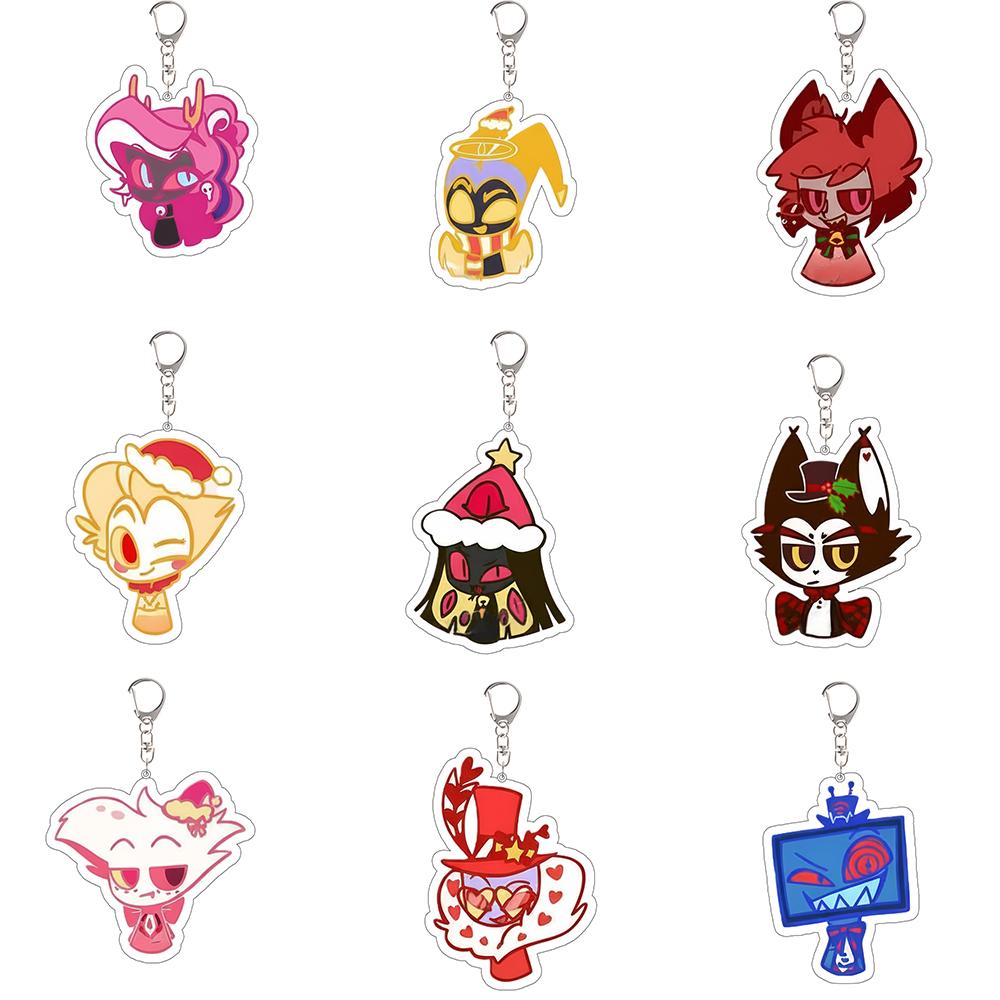 Chic Studio Unisex Anime Peripherals Acrylic Keychain Alastor Lucifer Morningstar Husk Angel Dust Valentino Velvet Vox Backpack Accessories Gift