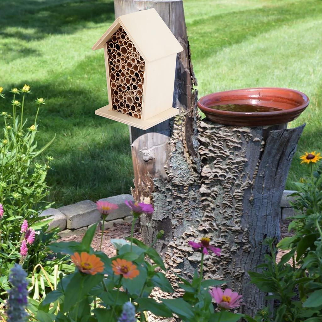 Wooden Insect Bee House Wood Shelter Nesting Box for Outdoor Garden Decoration