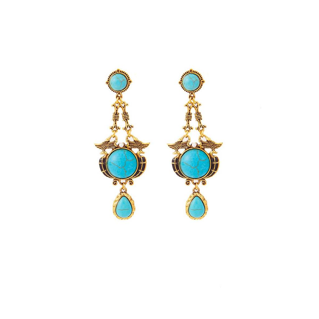 Retro Ethnic Turquoise Geometric Pendant Stud Earrings for Women - Unique Fashion Jewelry