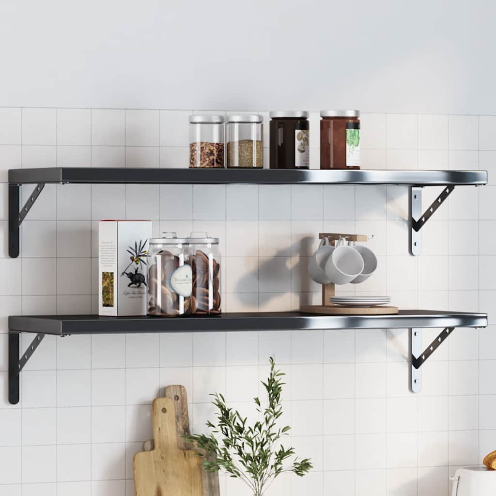 Shelf Brackets 4 pcs 30 x 2.5 x 15.5 cm Black Stainless Steel