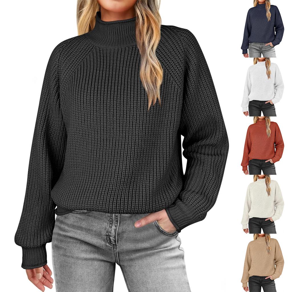 Maglione da donna alla moda, girocollo, maglione largo a maniche lunghe in maglia