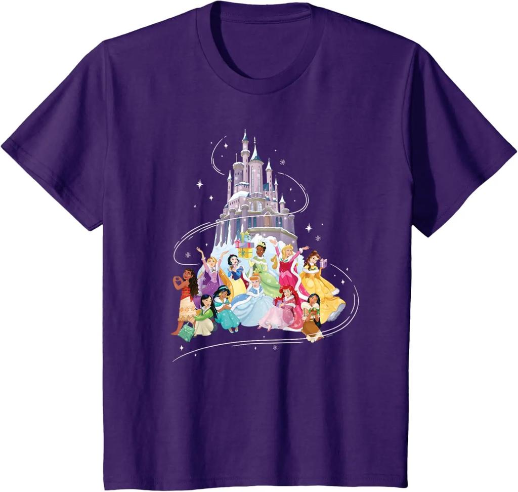 Hot Fashion Casual Disney Princess Sparkle Squad Christmas Holiday Castle T-Shirt S-4XL Four Seasons