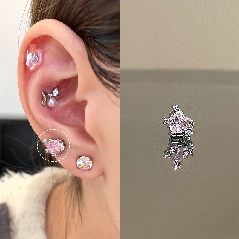 

Ringring Store Medical Titanium Steel Ear Studs Fancy Ear Bone Stud Unique Earrings Zircon Earrings Female Earring Ear Bone Pin Star powder Heart 1