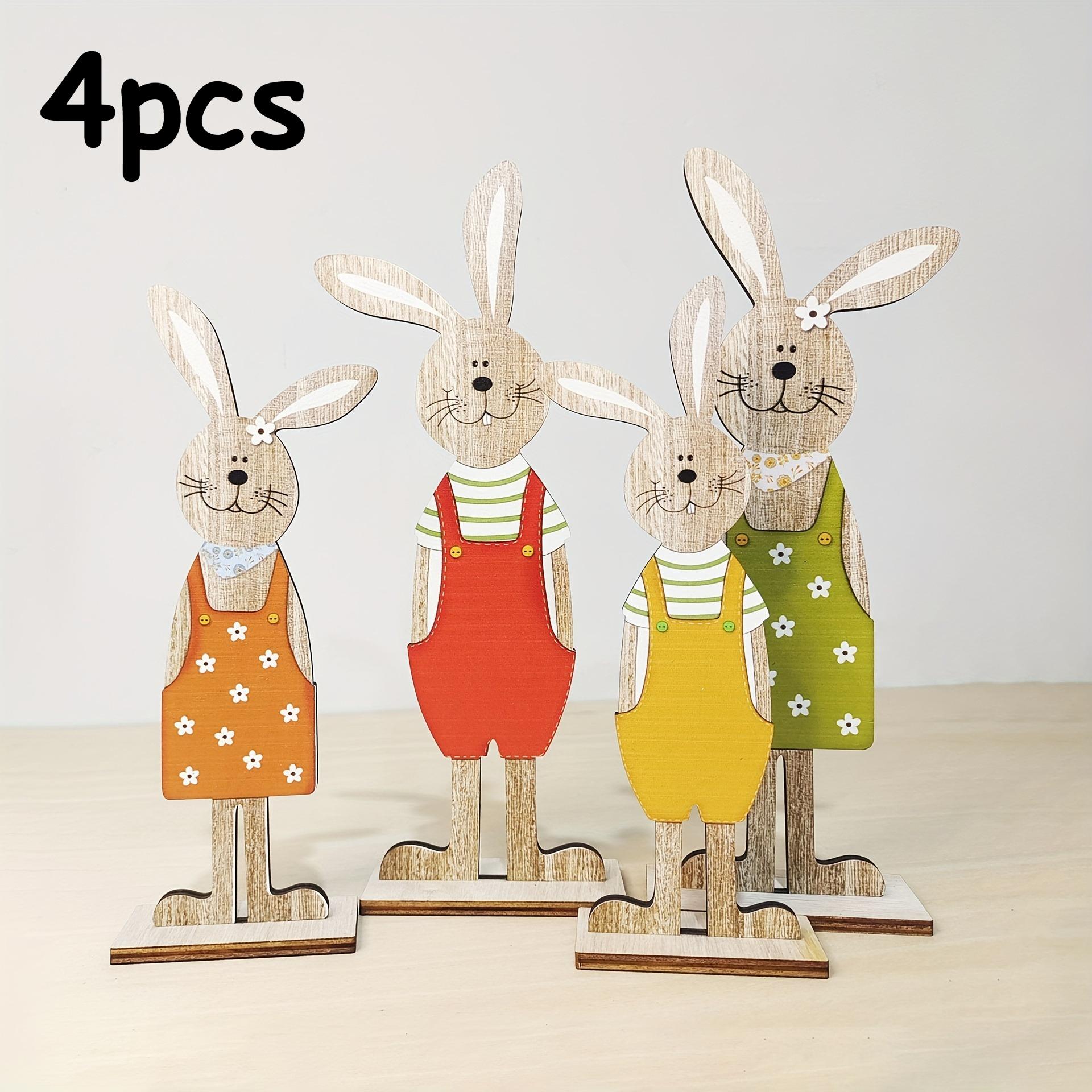 

4pcs 2D Flat - 4pcs Easter Wooden Decorative Signs | Vintage Rabbit Decorations for Home and Garden, Multipurpose Wall Hanging