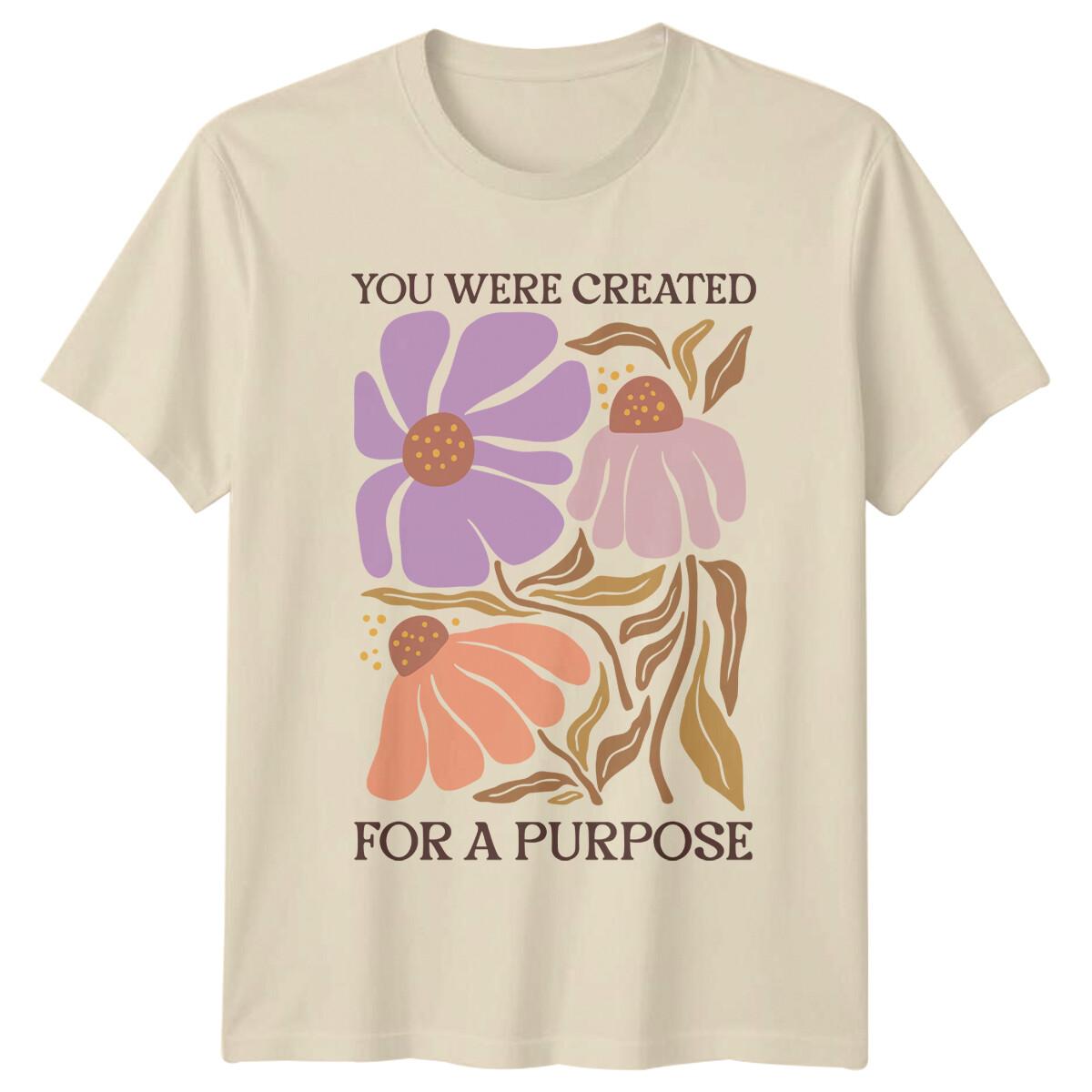 Created For A Purpose Floral Christian Faith Graphic T-Shirt M