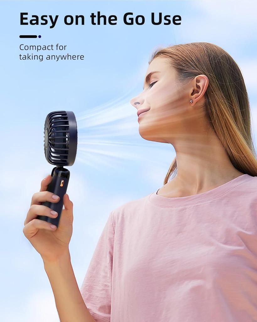 Portable Handheld Fan, Battery Operated Fan with Base, Digital Display, 5 Speeds, Rechargeable Mini Fan for Outdoor Indoor