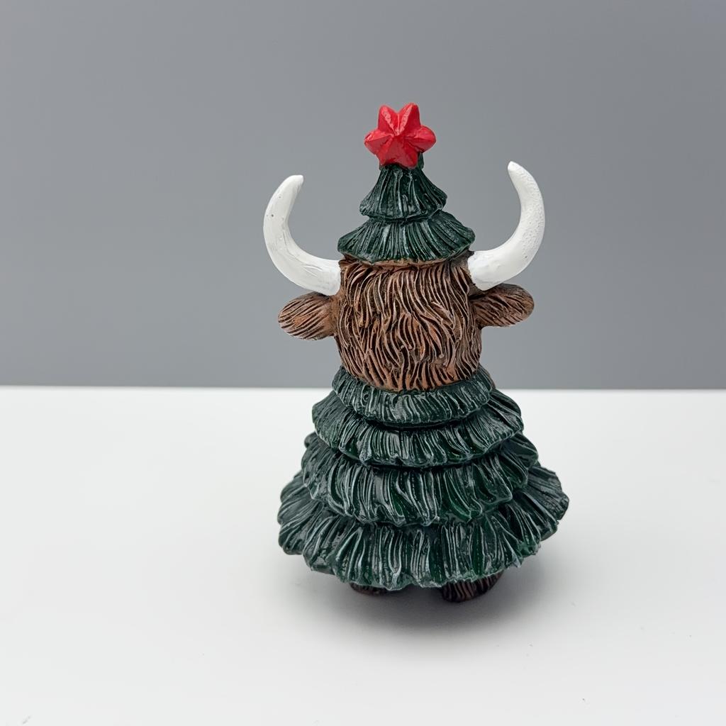Resin Highland Cow Figurine Halloween Christmas Highland Cattle Cat Statue Animal Sculpture Holiday Party Decoration Ornament