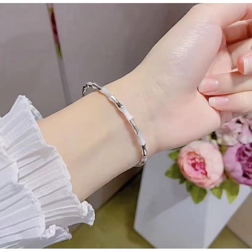 Silver-Plated Frosted Bamboo Cuff Bracelet for Women - Simple, Retro Style