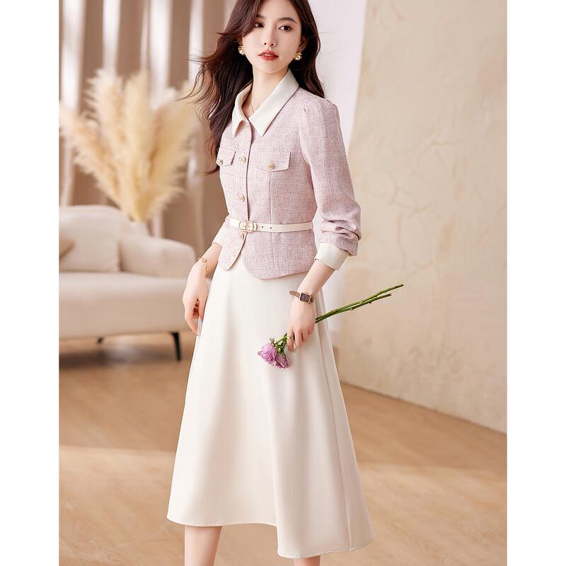 Damen-Modeanzug im rosa Tweed-Stil