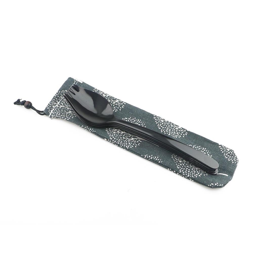4 Piezas Vajilla Negra Camping Viaje Un Cuchillo y Tenedor Cubiertos Anfibios Cuchara Tenedor Acero Inoxidable 304 Fideos Aperitivo
