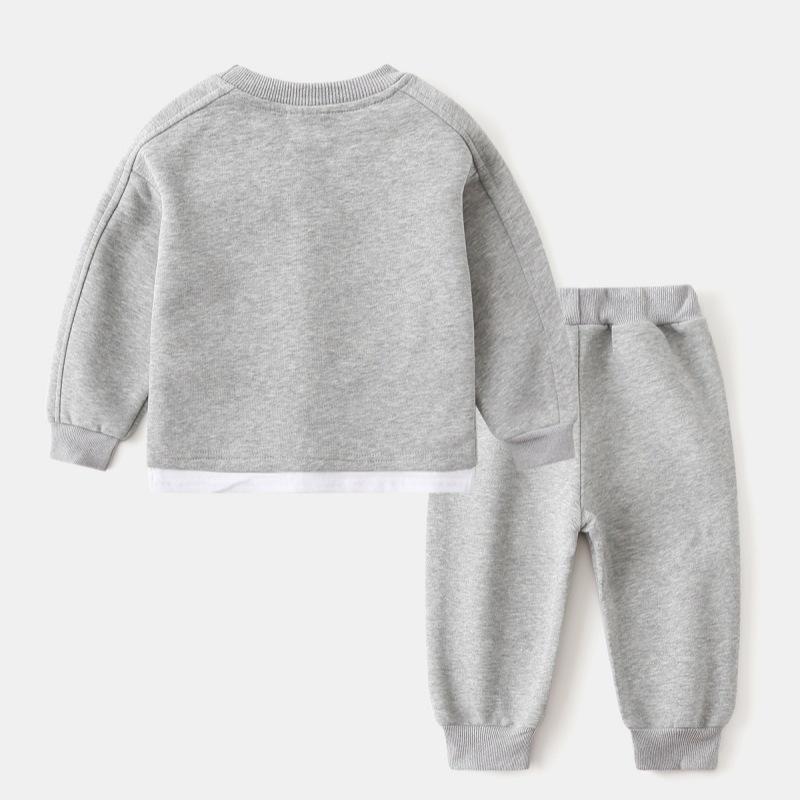 Trendy Korean 2025 Boys' 2-Piece Sweatshirt & Sweatpants Set - Fake Layered Sportswear