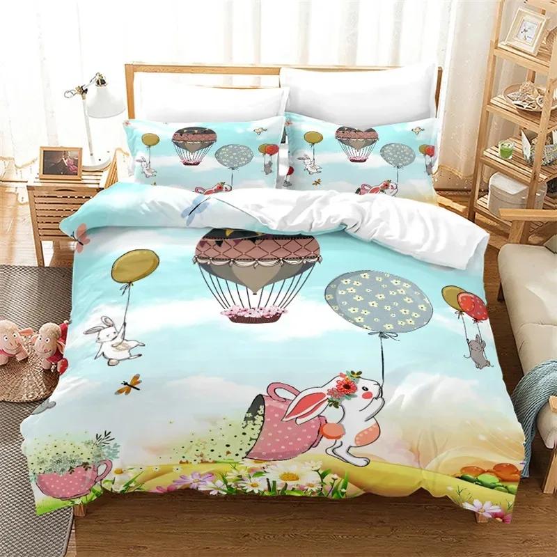 Cartoon Rabbit Duvet Cover Set Cute Bunny Bedding Set for Children Girsl Women Gifts Quilt Cover Comforter Cover with Pillowcase