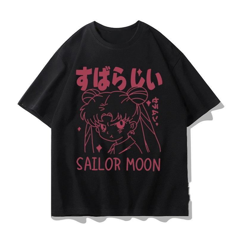 Adult and Childrens Sailor Moon Tsukino Usagi Tsundere Face YK Harajuku Style Pure Cotton Retro Anime Short Sleeve