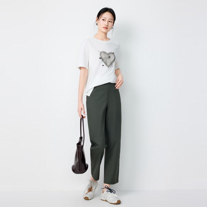 Elva' Island Women's Heart Print Casual Short Sleeve T-Shirt