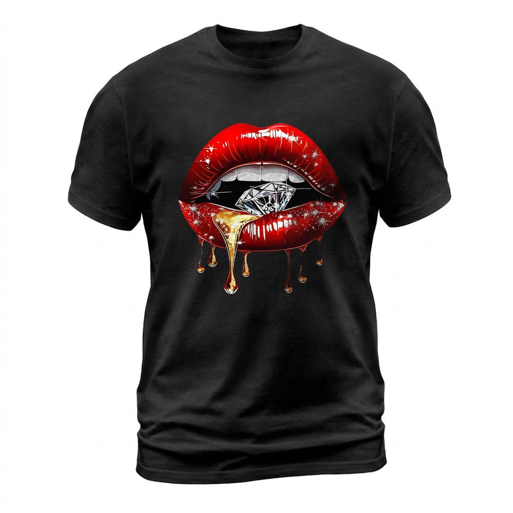 

New Shiny Dripping Lips Shirt S5XL black amp white Unisex T-Shirt M