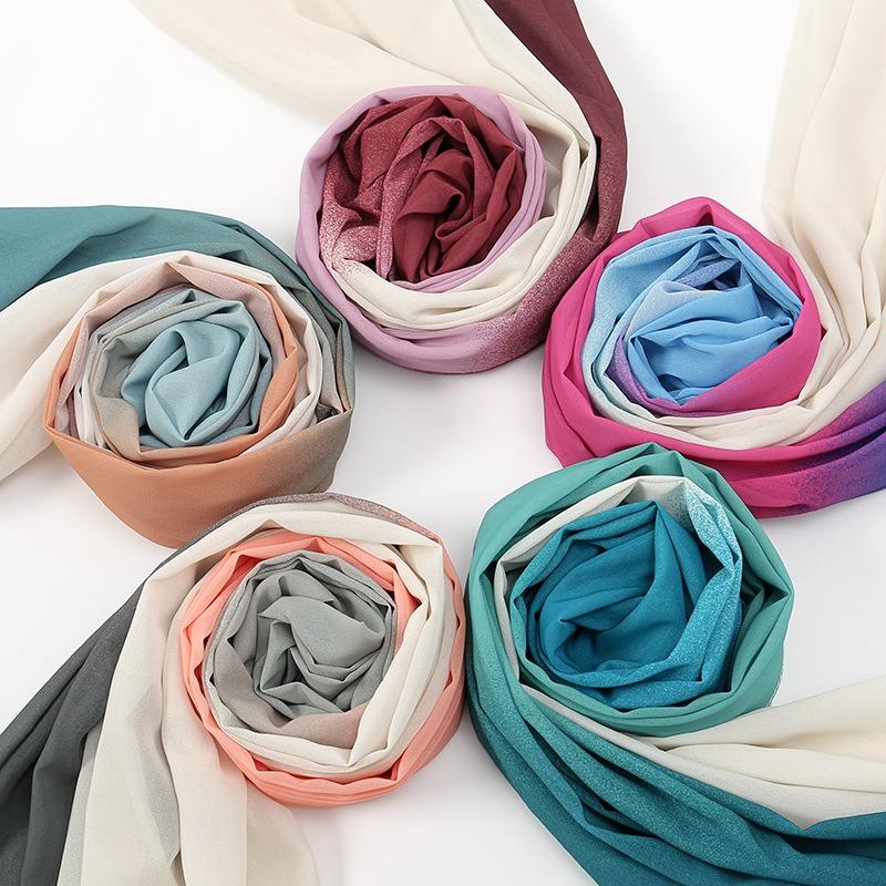 New solid color versatile dance gradual change chiffon silk scarf, summer thin decorative travel sunscreen shawl women